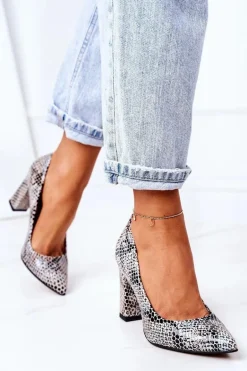 Skórzane Czółenka Ze Zwierzęcym Wzorem Lewski Shoes 2453 Czarno-Niebieskie