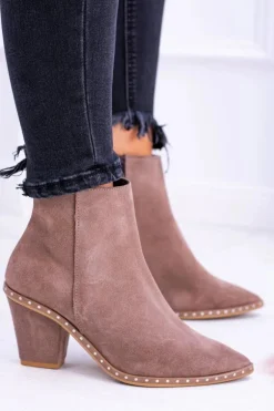 Skórzane Damskie Botki Beżowe Sonoma