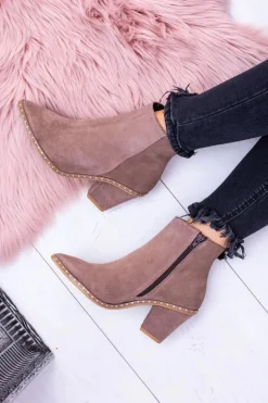 Skórzane Damskie Botki Beżowe Sonoma