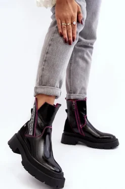 Skórzane Damskie Botki Maciejka 06236-15 Czarne