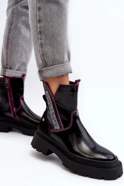 Skórzane Damskie Botki Maciejka 06236-15 Czarne