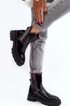 Skórzane Damskie Botki Maciejka 06236-15 Czarne