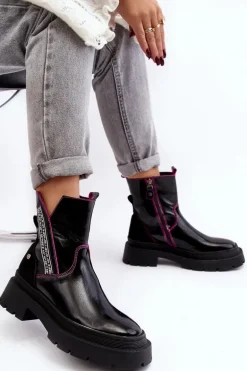 Skórzane Damskie Botki Maciejka 06236-15 Czarne