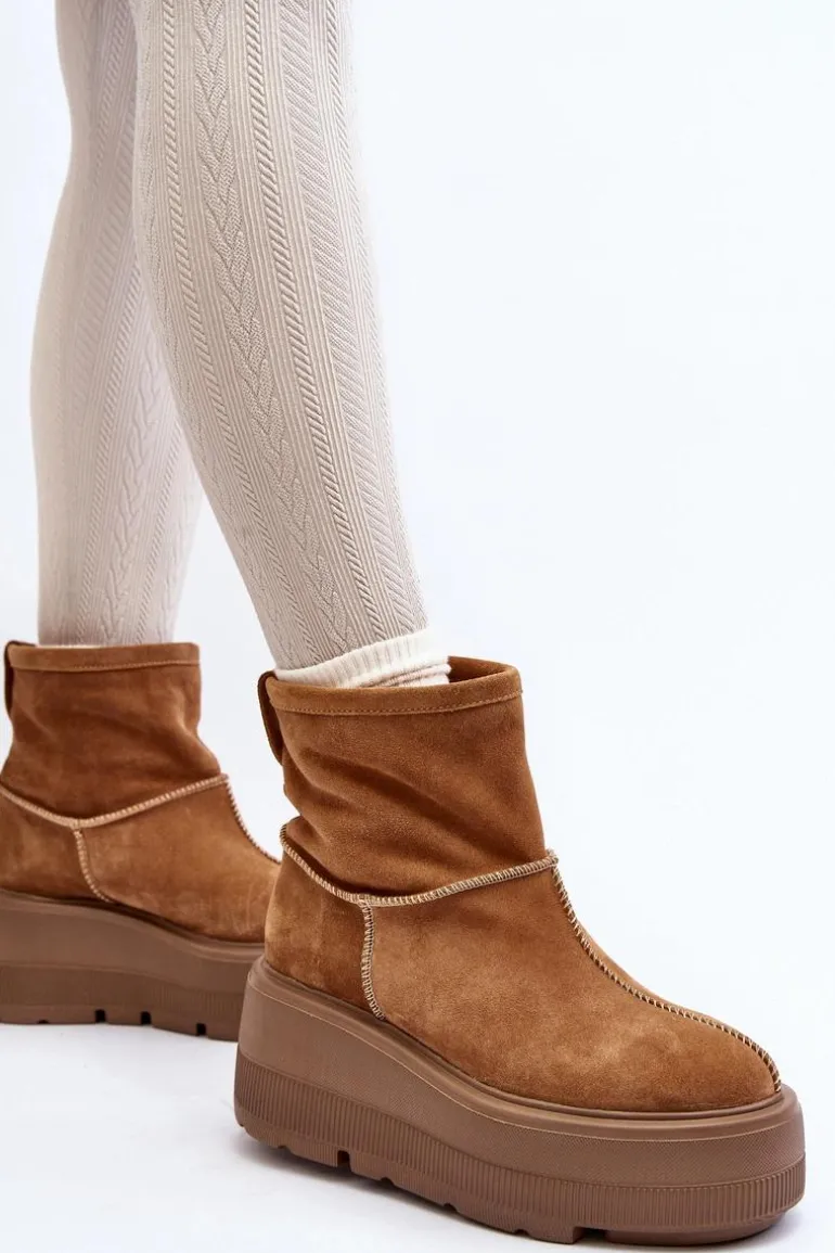 Skórzane Damskie Botki Na Masywnej Podeszwie Camel Zazoo 3424