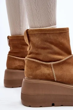 Skórzane Damskie Botki Na Masywnej Podeszwie Camel Zazoo 3424