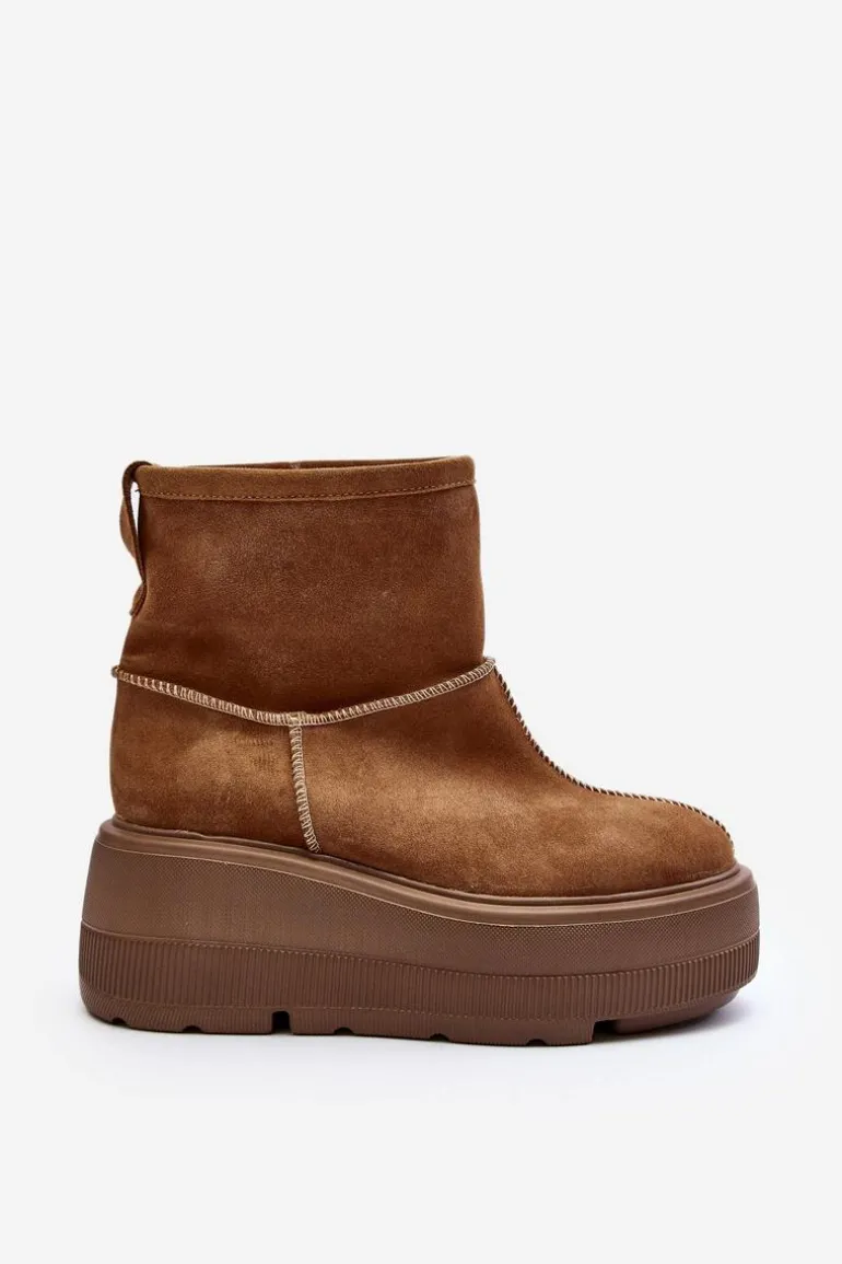 Skórzane Damskie Botki Na Masywnej Podeszwie Camel Zazoo 3424