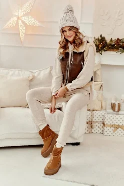 Skórzane Damskie Botki Na Masywnej Podeszwie Camel Zazoo 3424