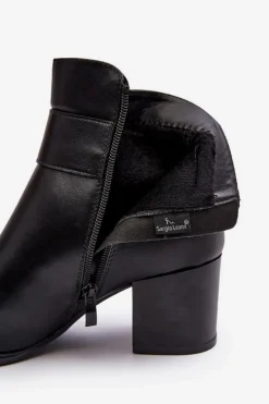 Skórzane Damskie Botki Na Słupku Czarne Starines