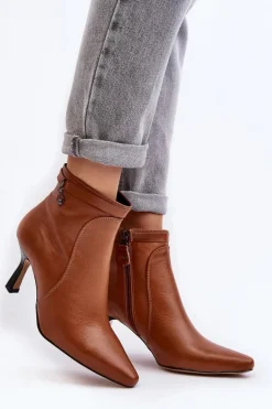 Skórzane Damskie Botki Na Szpilce Maciejka 06301-29 Brązowe