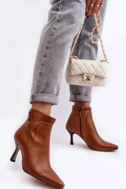 Skórzane Damskie Botki Na Szpilce Maciejka 06301-29 Brązowe