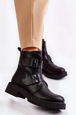 Skórzane Damskie Botki Na Suwak Czarne Gritta