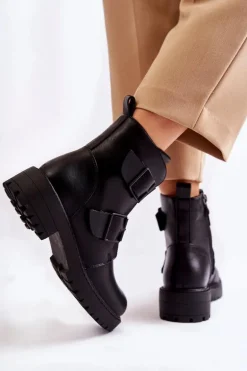 Skórzane Damskie Botki Na Suwak Czarne Gritta