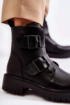 Skórzane Damskie Botki Na Suwak Czarne Gritta