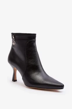 Skórzane Damskie Botki Na Szpilce Maciejka 06301-01 Czarne