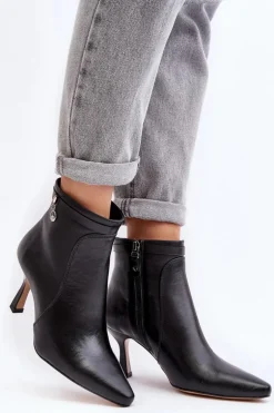 Skórzane Damskie Botki Na Szpilce Maciejka 06301-01 Czarne