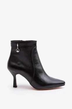 Skórzane Damskie Botki Na Szpilce Maciejka 06301-01 Czarne