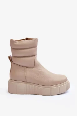 Skórzane Damskie Botki Na Platformie Jasnobeżowe Lemar Suam