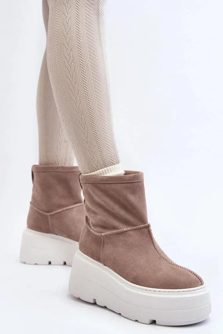 Skórzane Damskie Botki Na Masywnej Podeszwie Beżowe Zazoo 3424