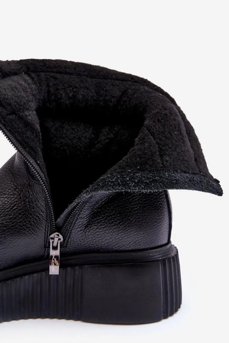 Skórzane Damskie Botki Na Platformie Czarne Lemar Suam