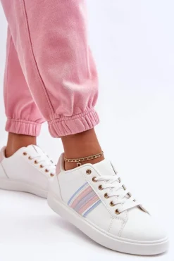 Skórzane Damskie Buty Sportowe Biało-Różowe Rilee