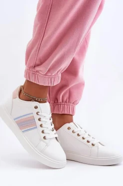 Skórzane Damskie Buty Sportowe Biało-Różowe Rilee