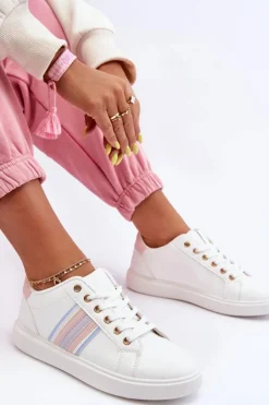 Skórzane Damskie Buty Sportowe Biało-Różowe Rilee