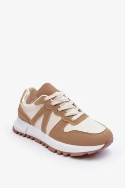 Skórzane Damskie Buty Sportowe Brązowo-Beżowe Kabama