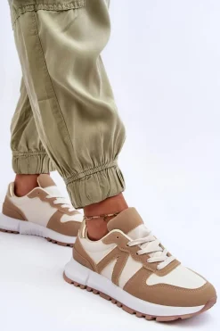 Skórzane Damskie Buty Sportowe Brązowo-Beżowe Kabama