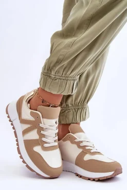 Skórzane Damskie Buty Sportowe Brązowo-Beżowe Kabama