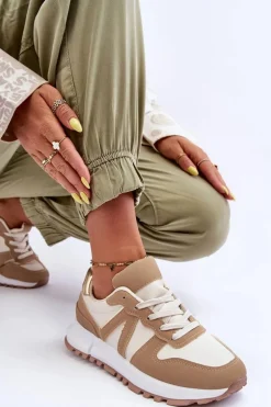 Skórzane Damskie Buty Sportowe Brązowo-Beżowe Kabama