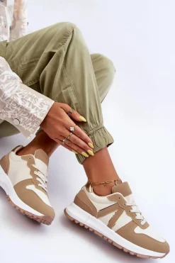 Skórzane Damskie Buty Sportowe Brązowo-Beżowe Kabama