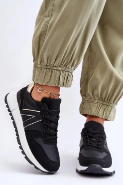 Skórzane Damskie Buty Sportowe Czarne Kabama