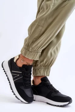 Skórzane Damskie Buty Sportowe Czarne Kabama