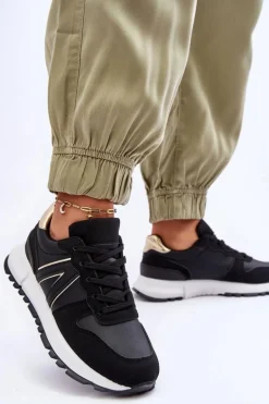 Skórzane Damskie Buty Sportowe Czarne Kabama