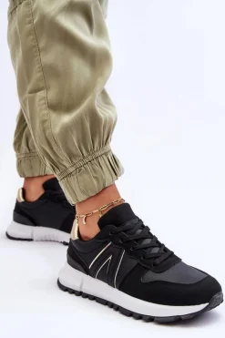 Skórzane Damskie Buty Sportowe Czarne Kabama