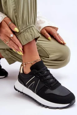 Skórzane Damskie Buty Sportowe Czarne Kabama