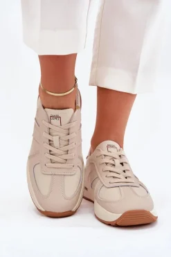 Skórzane Damskie Buty Sportowe Sneakersy Daniel Lopez Just Dare SS2D4043 Beżowe