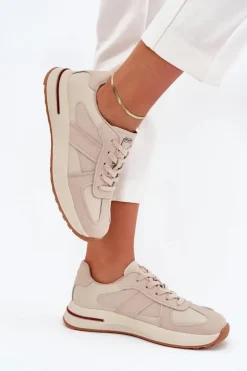 Skórzane Damskie Buty Sportowe Sneakersy Daniel Lopez Just Dare SS2D4043 Beżowe