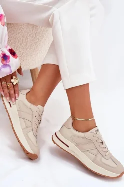 Skórzane Damskie Buty Sportowe Sneakersy Daniel Lopez Just Dare SS2D4043 Beżowe