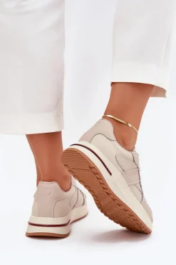 Skórzane Damskie Buty Sportowe Sneakersy Daniel Lopez Just Dare SS2D4043 Beżowe