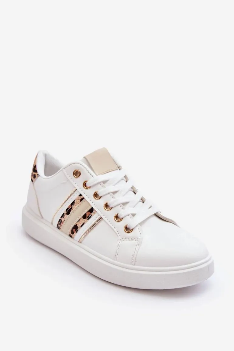 Skórzane Damskie Buty Sportowe Zwierzęcy Wzór Białe Rilee