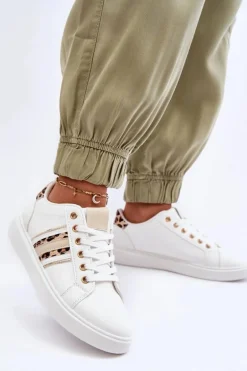 Skórzane Damskie Buty Sportowe Zwierzęcy Wzór Białe Rilee