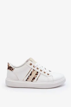Skórzane Damskie Buty Sportowe Zwierzęcy Wzór Białe Rilee