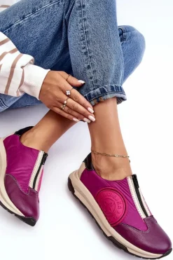 Skórzane Damskie Buty Sportowe Maciejka 06296-15 Fuksja