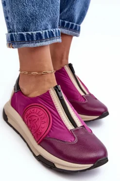 Skórzane Damskie Buty Sportowe Maciejka 06296-15 Fuksja
