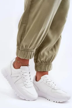 Skórzane Damskie Buty Sportowe Białe Kabama