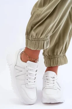 Skórzane Damskie Buty Sportowe Białe Kabama