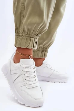 Skórzane Damskie Buty Sportowe Białe Kabama