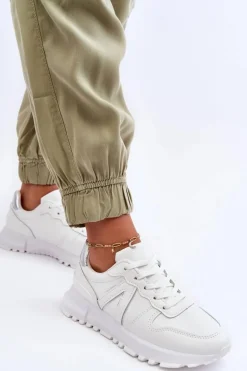 Skórzane Damskie Buty Sportowe Białe Kabama