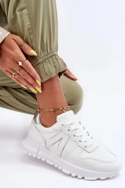 Skórzane Damskie Buty Sportowe Białe Kabama